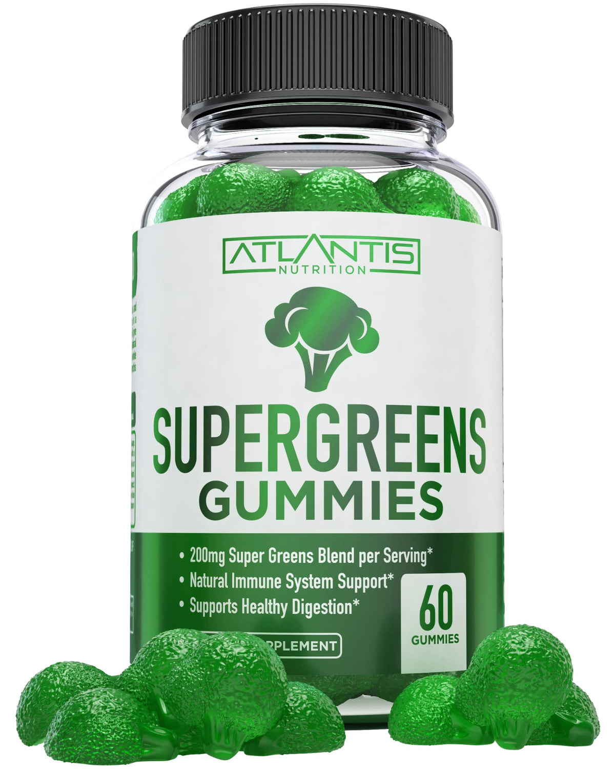 Supergreens Gummies Supplement with Spinach, Broccoli, Moringa, Beet Root, Celery, Green Tea, & Acai, Natural Raspberry Flavor, 60 cnt O70529