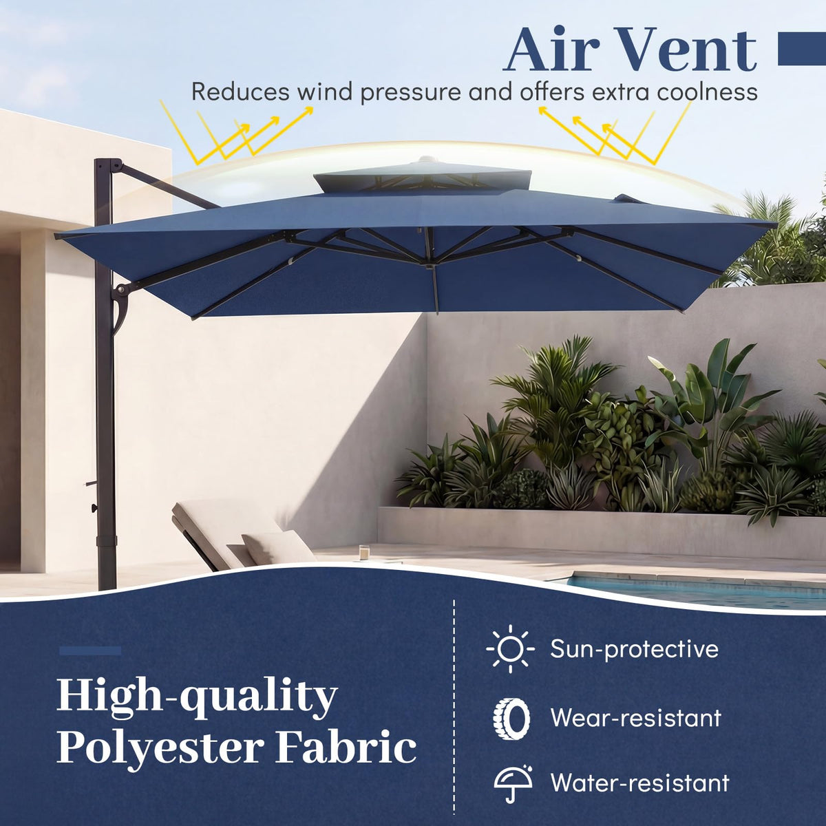 10 FT Navy Blue Cantilever Patio Umbrella T369