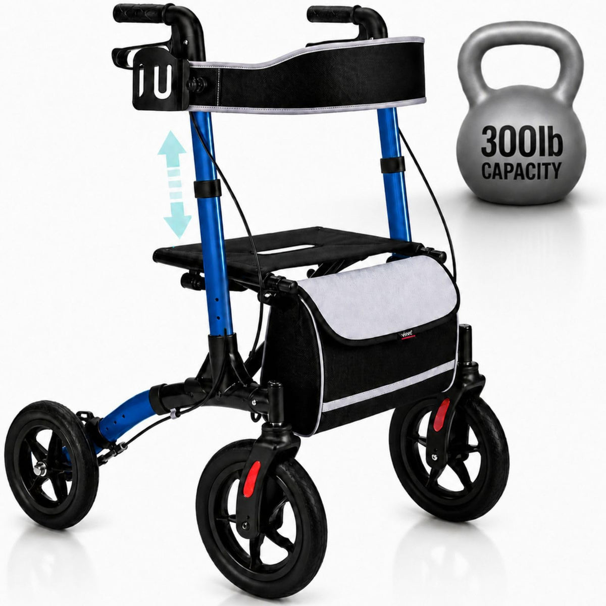 All-Terrain Rollator Walker with 12” Pneumatic Wheels E830866