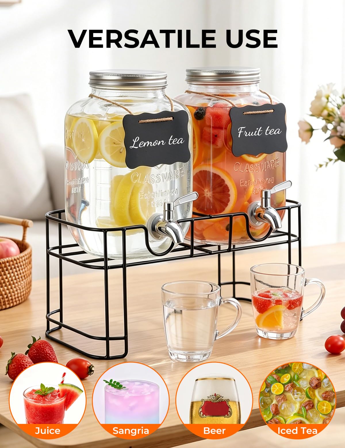 Glass Drink Dispensers 2 Pack with Stand S23450