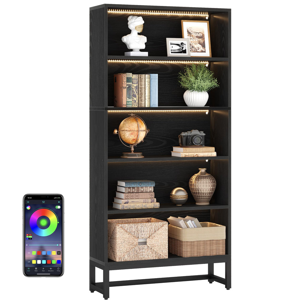 Black 70.8” 5-Tier Bookcase with LED Lights I9762