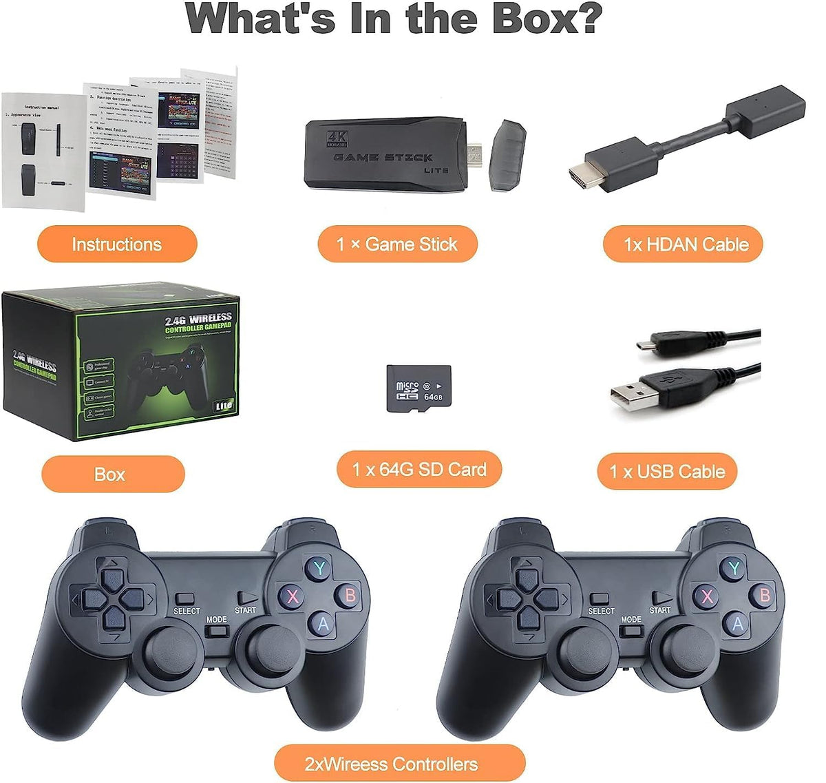 Retro Game Console Plug and Play 4K HDMI 15 Classic Emulators Dual 2.4G Wireless Controllers L676