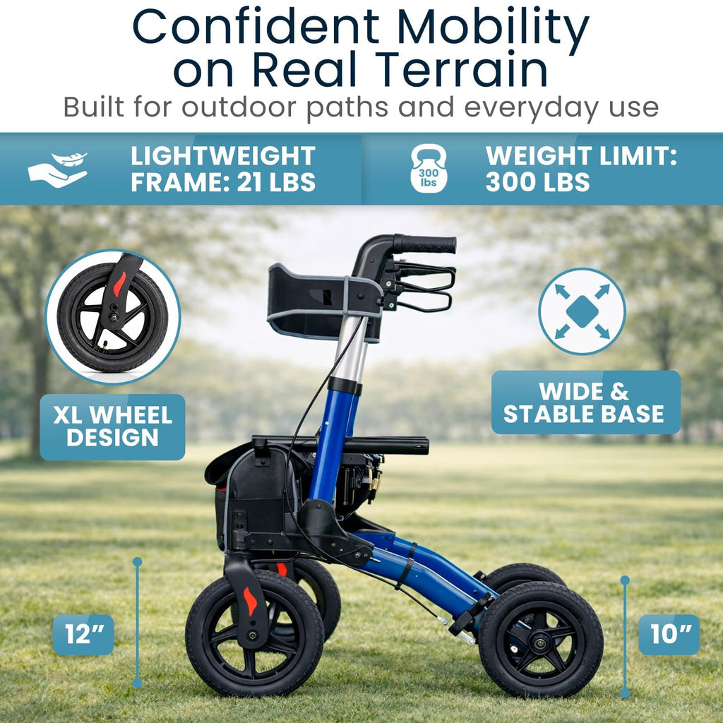 All-Terrain Rollator Walker with 12” Pneumatic Wheels E830866