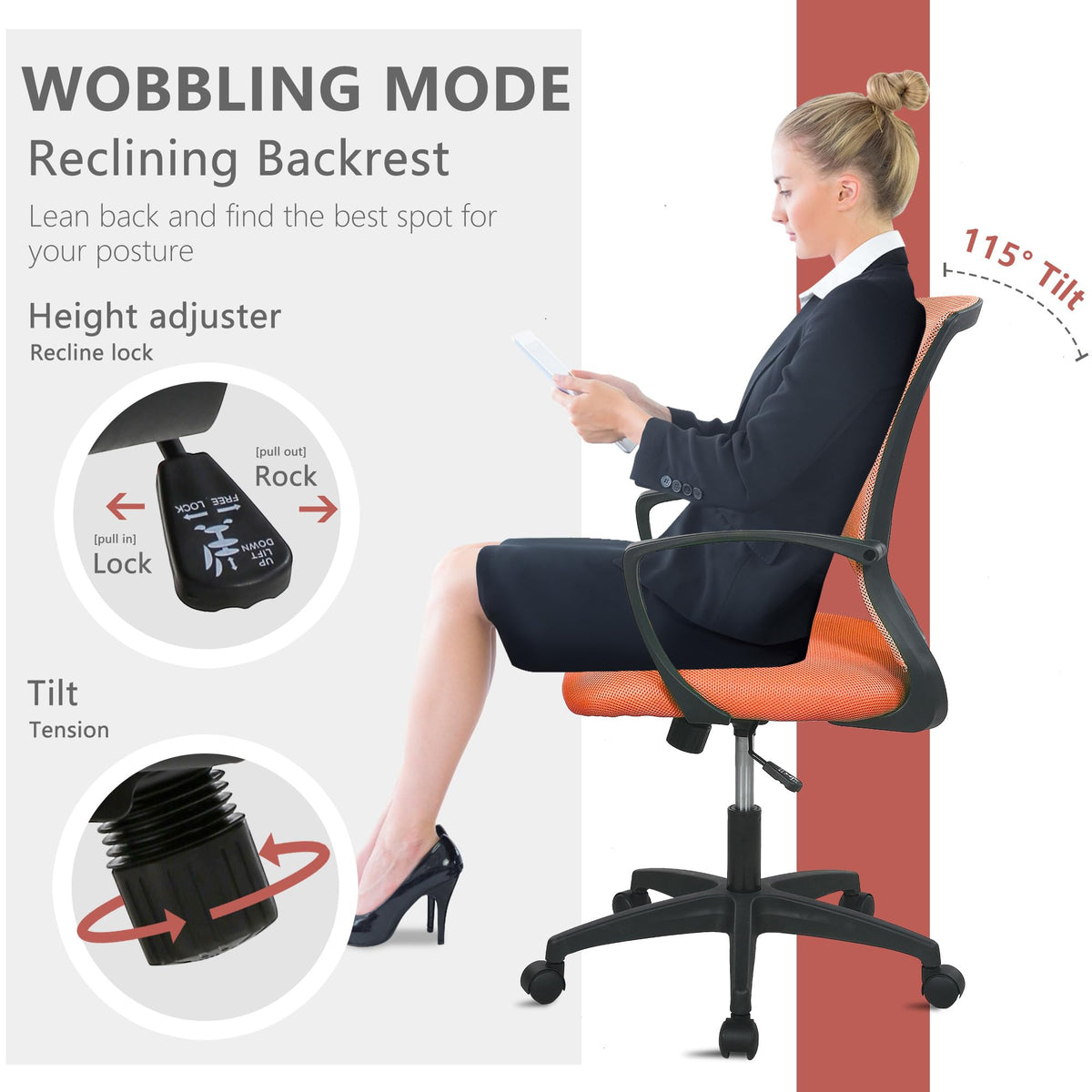 Orange Ergonomic Mesh Gaming Chair J953328