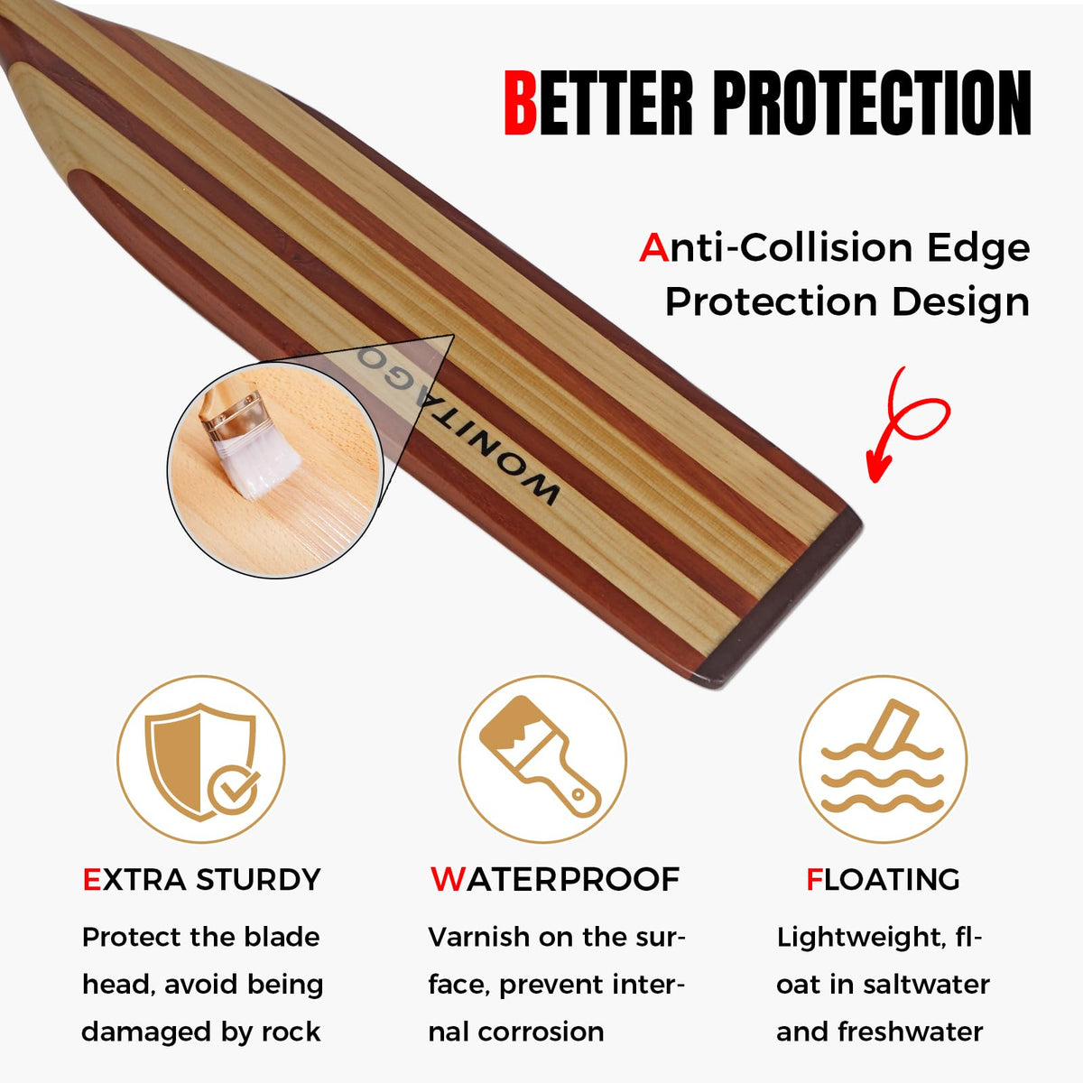 Wooden Canoe Paddle with Palm Grip Q53970