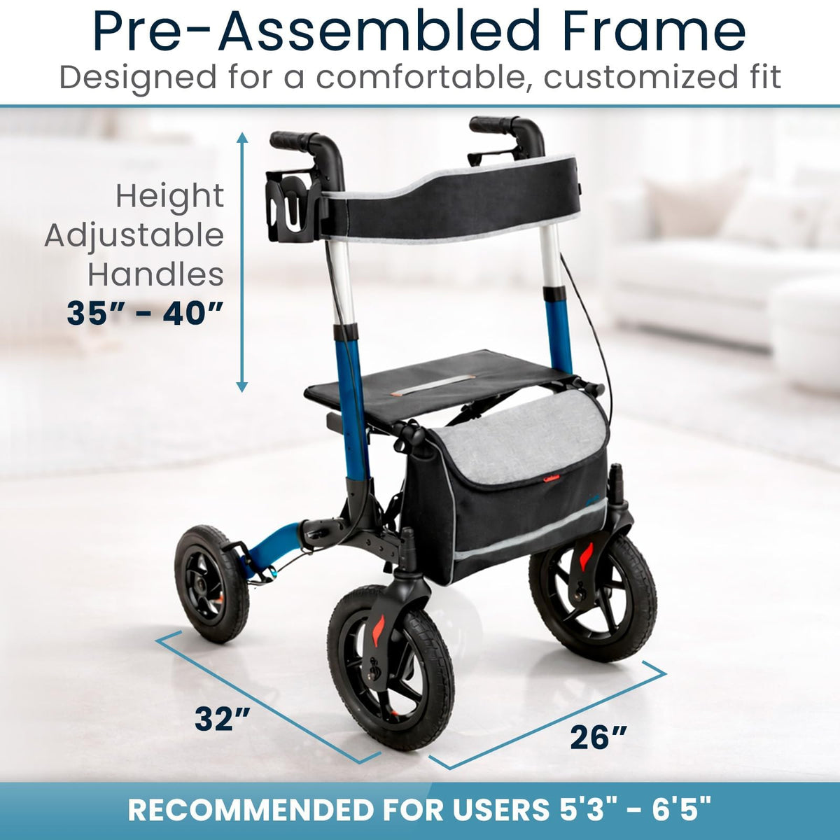 All-Terrain Rollator Walker with 12” Pneumatic Wheels E830866