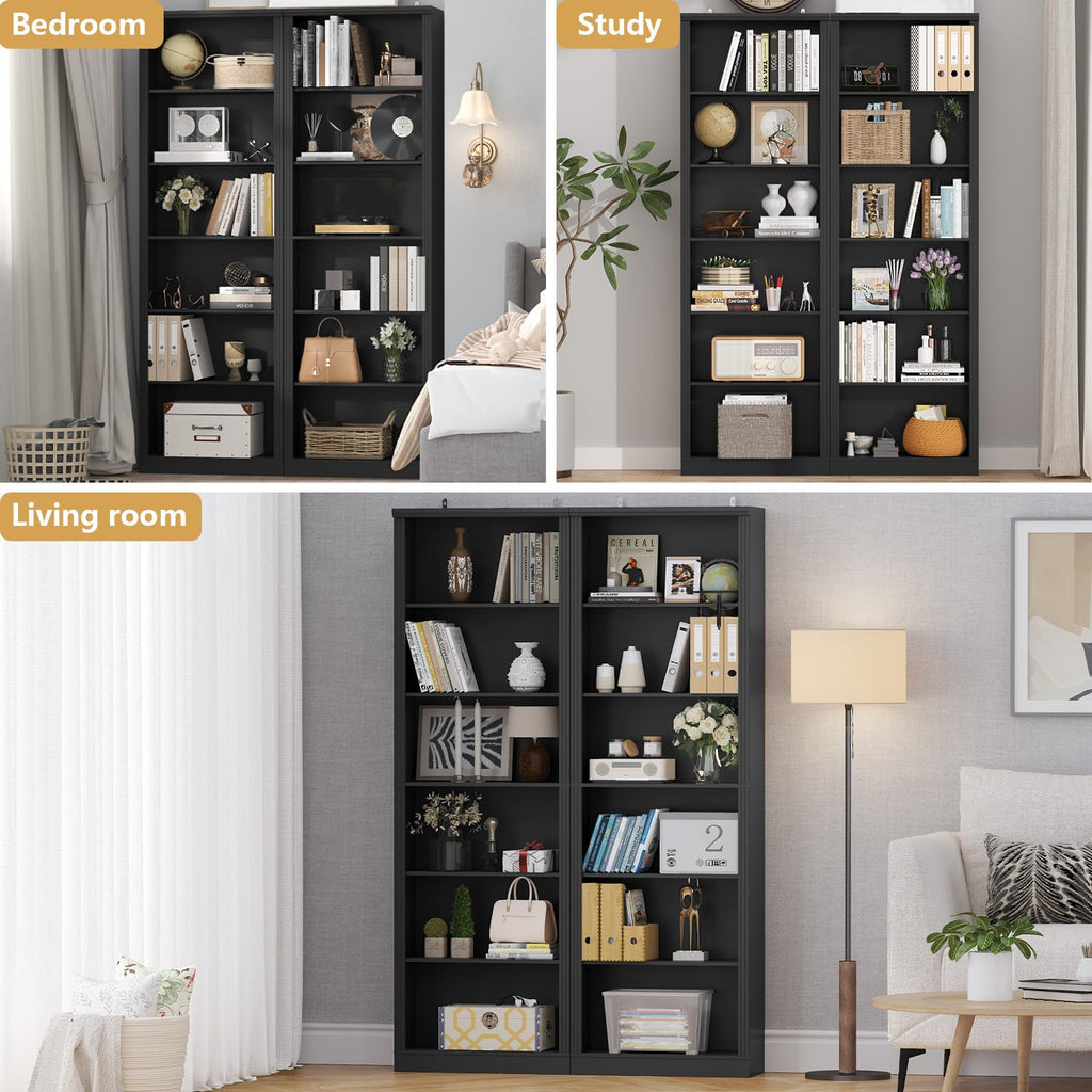 Black 75" Tall 6 Tier Adjustable Bookshelf J56688