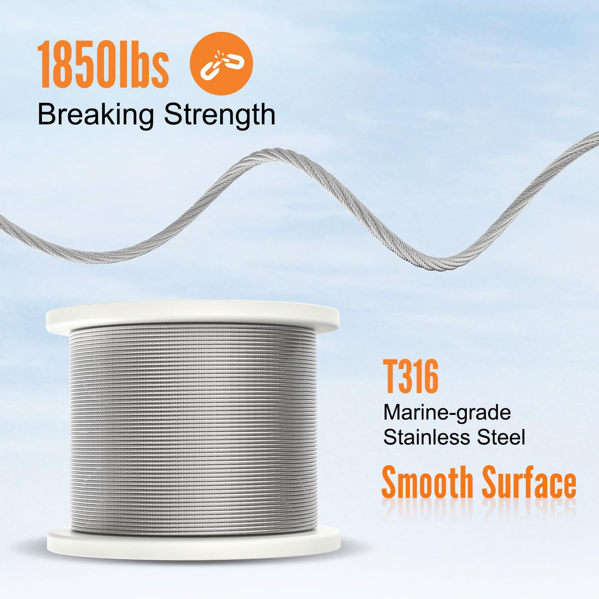 500FT 1/8" T316 Stainless Steel Cable S269