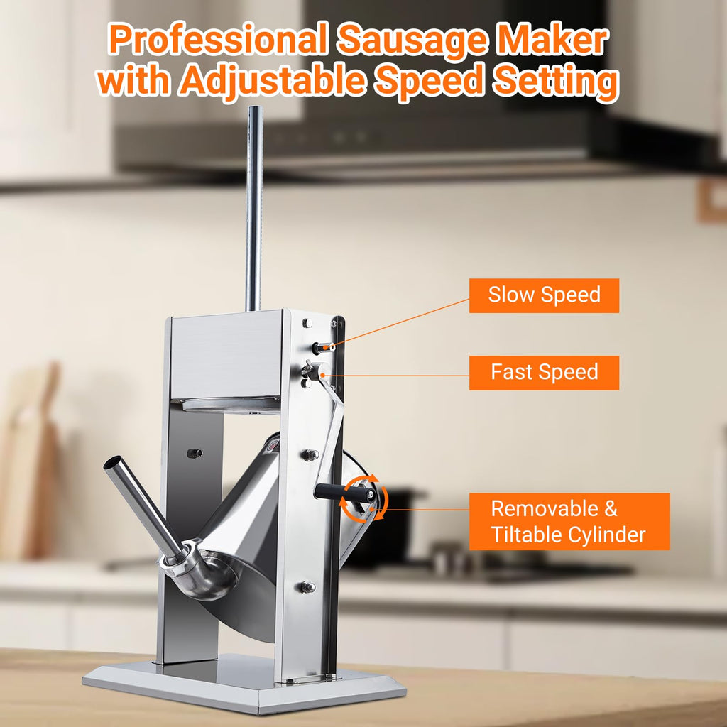 Manual 5L Stainless Steel Sausage Stuffer with 5 Stuffing Tubes Z64898