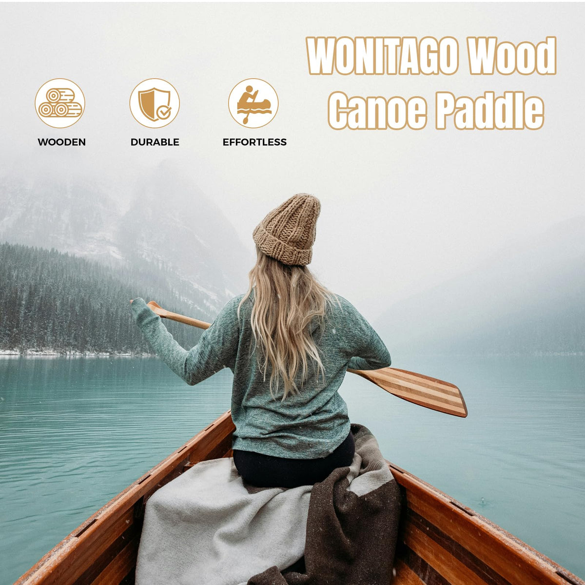 Wooden Canoe Paddle with Palm Grip Q53970