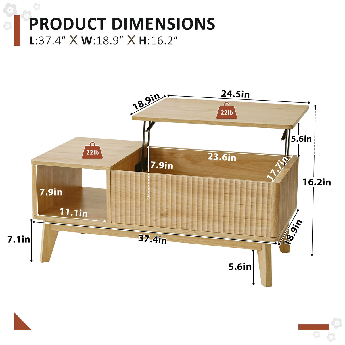 Fluted Lift Top Coffee Table with Storage D506958