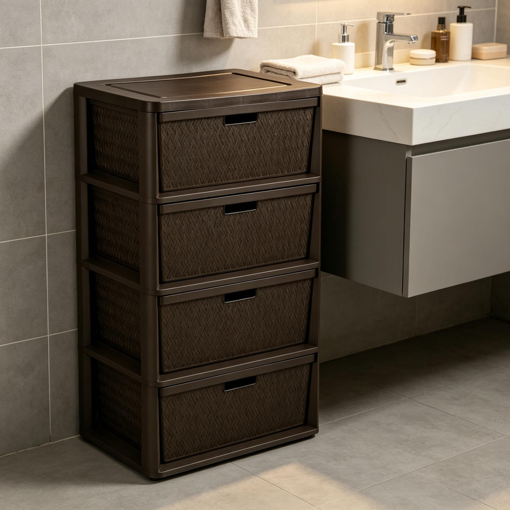 Brown 4-Drawer Storage Tower with Bins O211725