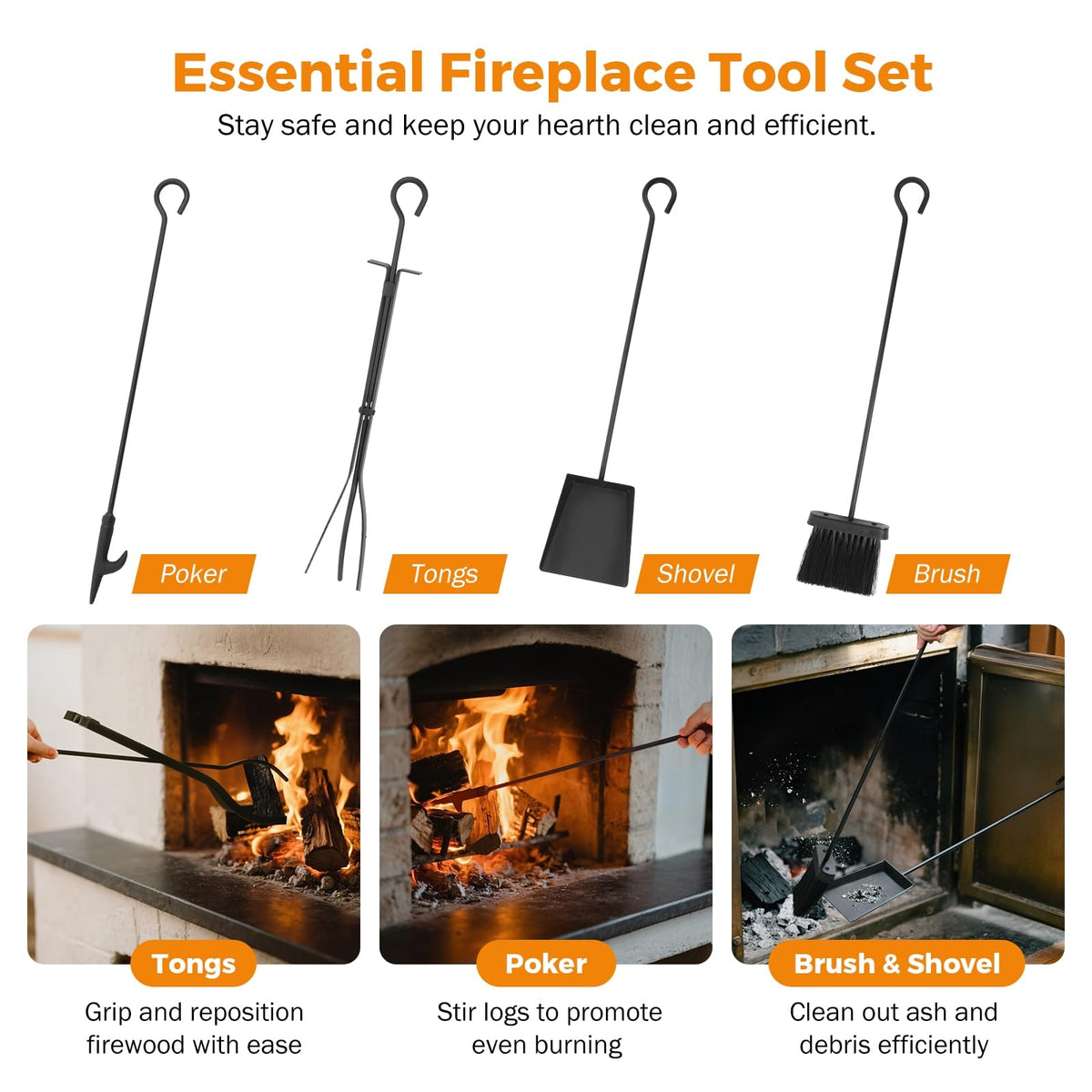 Black Fireplace Screen with Tools Kit & Door W43211