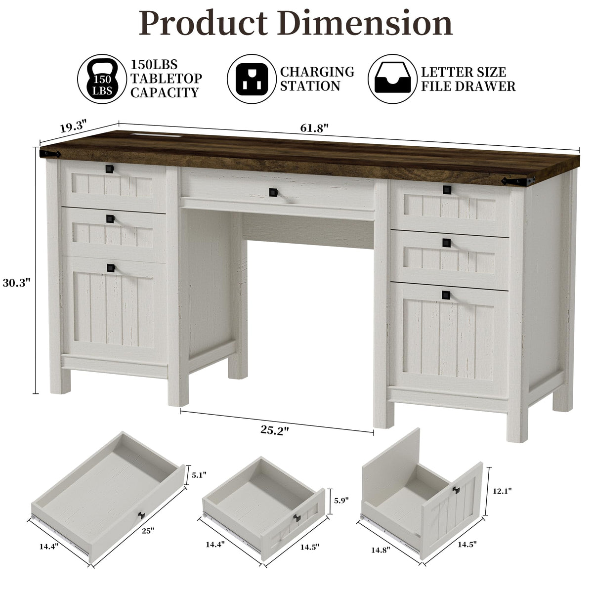 62" Executive Desk with File Drawer & Cabinet Z261