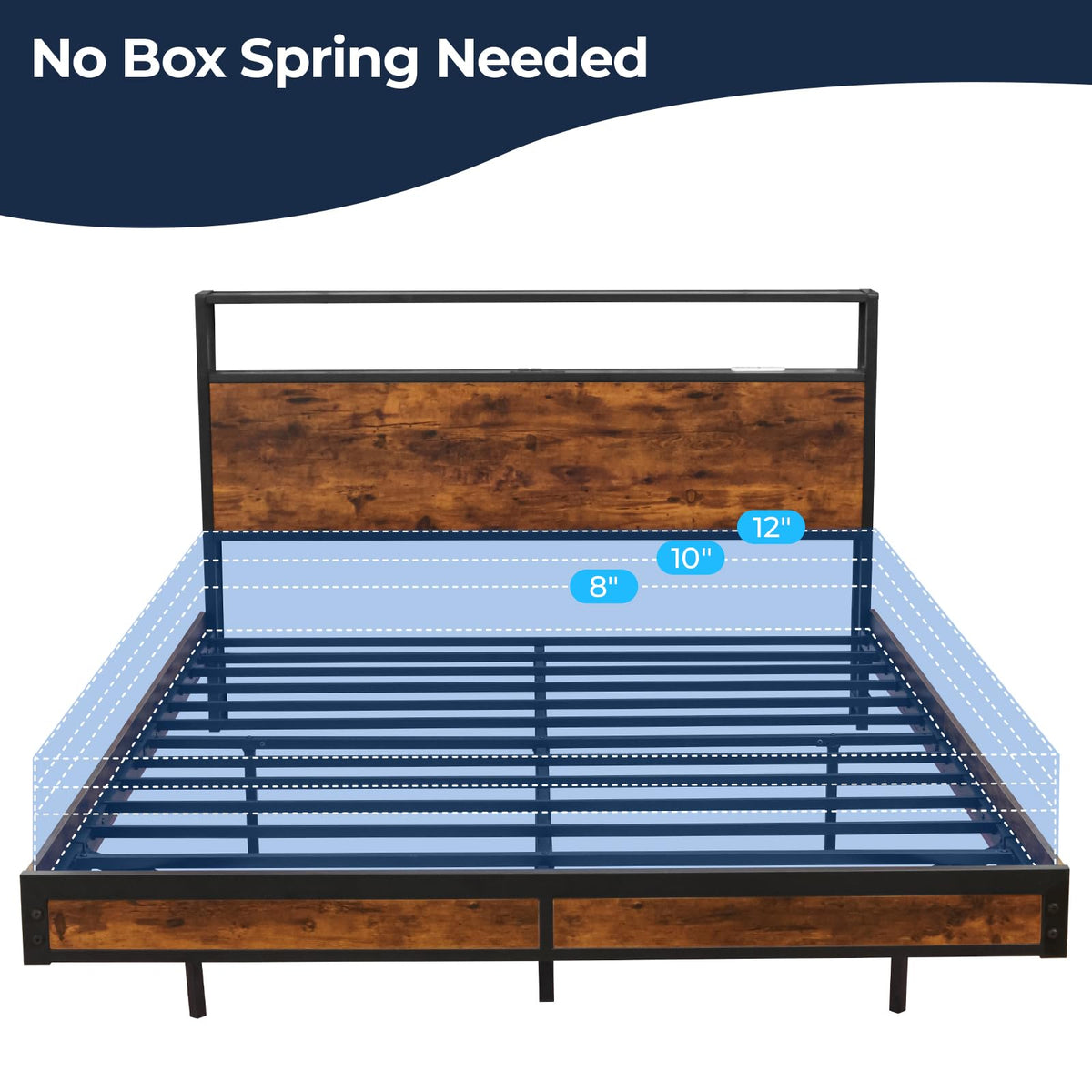 Queen Size Metal Platform Bed Frame with Storage Headboard L14452