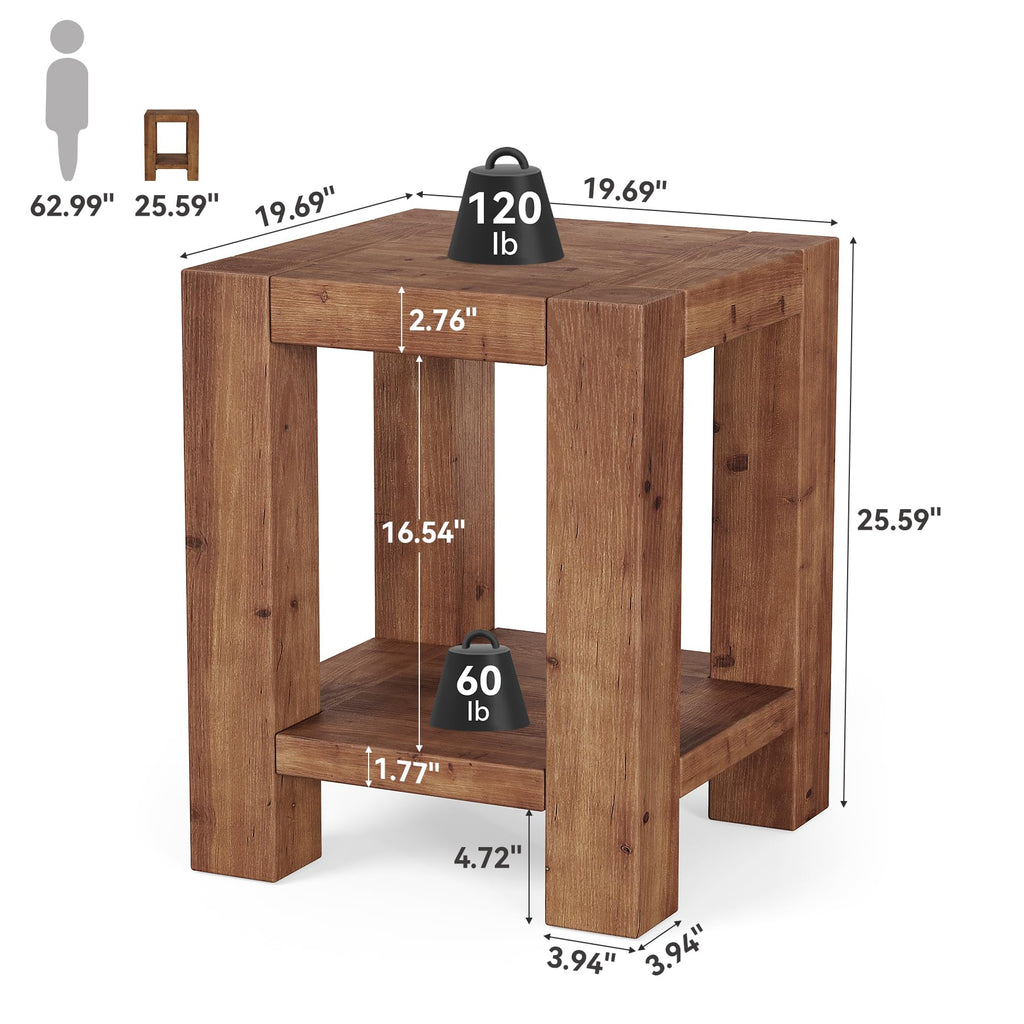 Solid Wood 2-Tier Side Table Set of 2 with Storage Shelves S915498