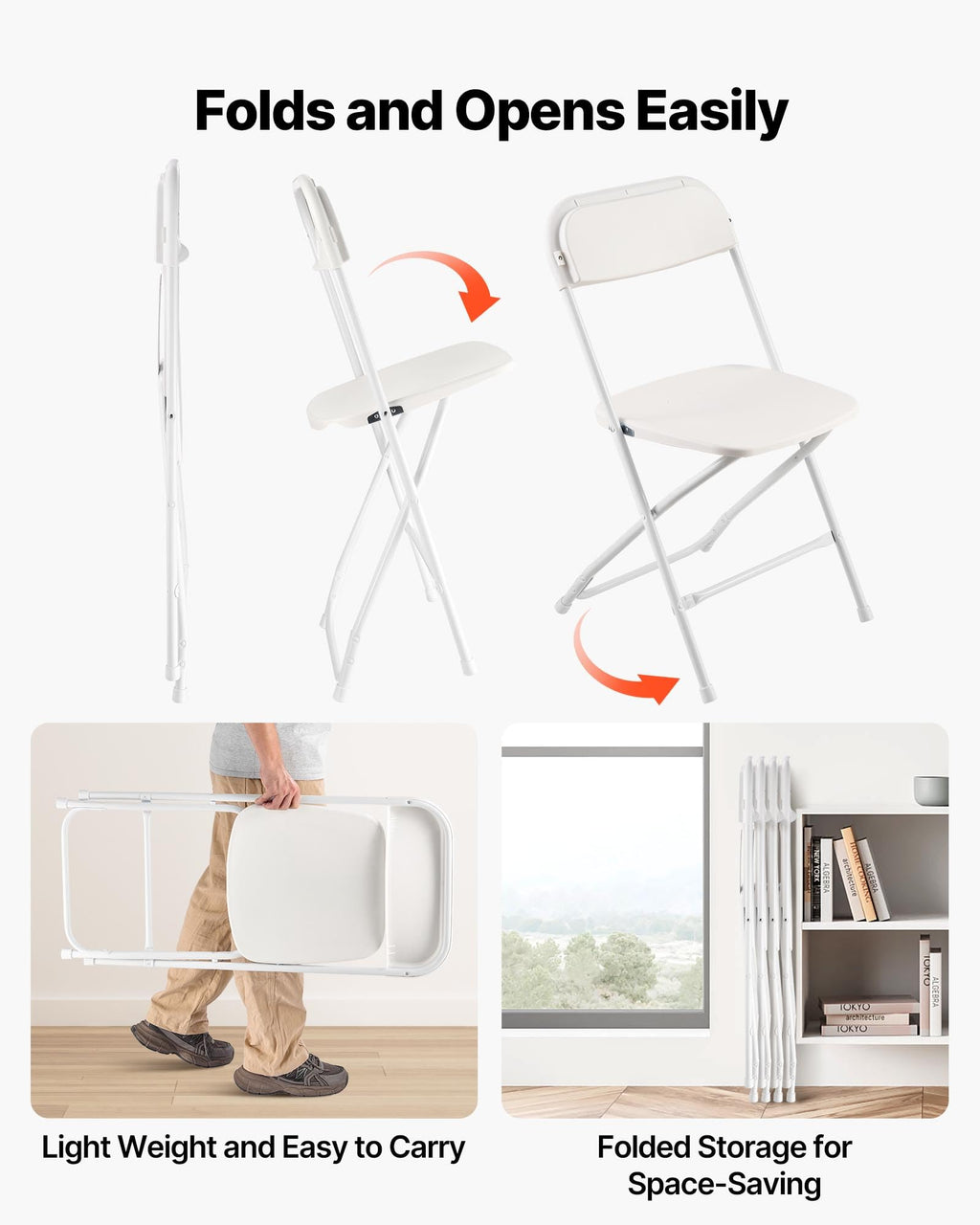 4 Pack Folding Plastic Chairs with Metal Frame Y18227