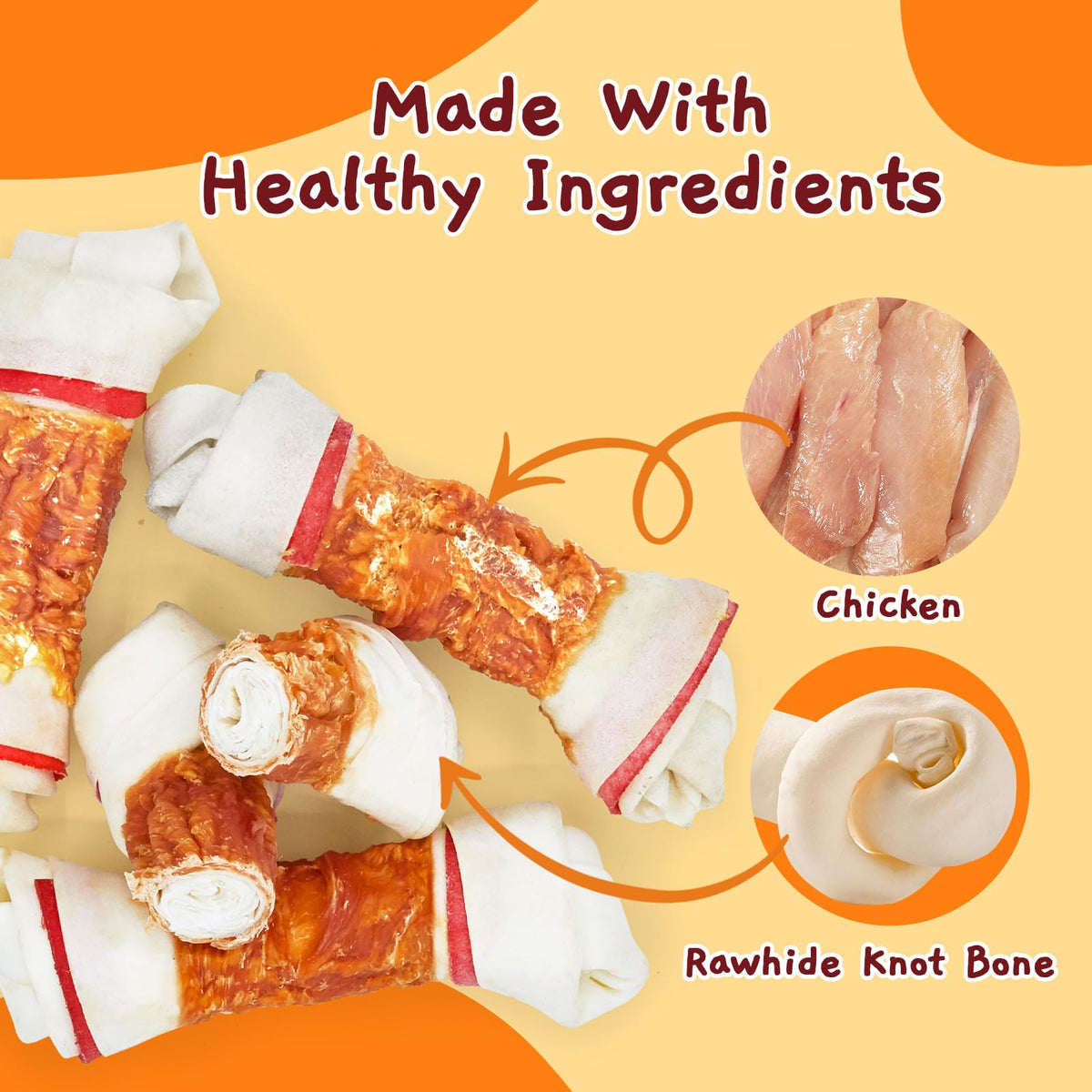 6.5" Chicken Wrapped Rawhide Knotted Bones, 2 lb (3 Packs) J311843