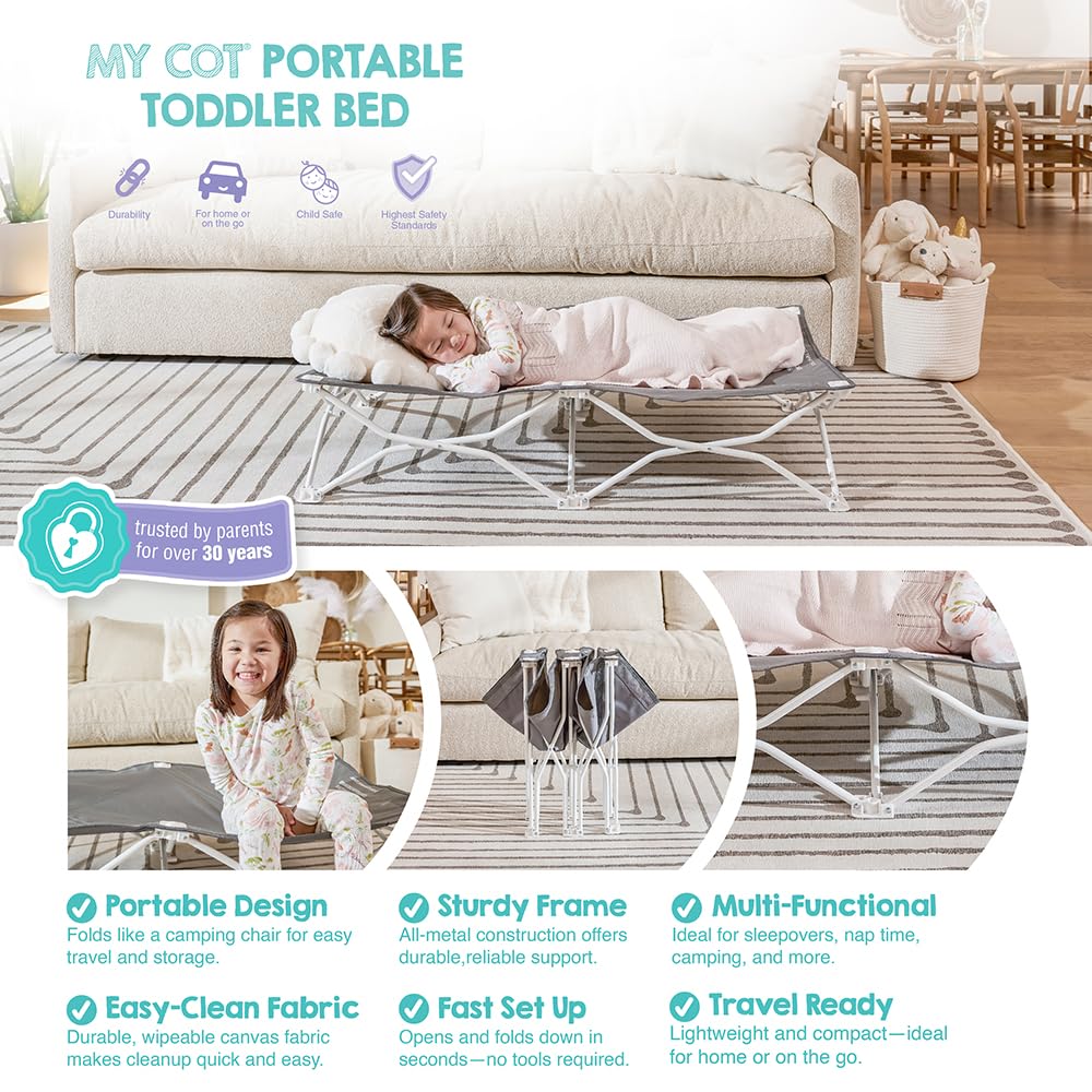 Portable Toddler Cot, Foldable Lightweight Travel Bed, Gray Z2440