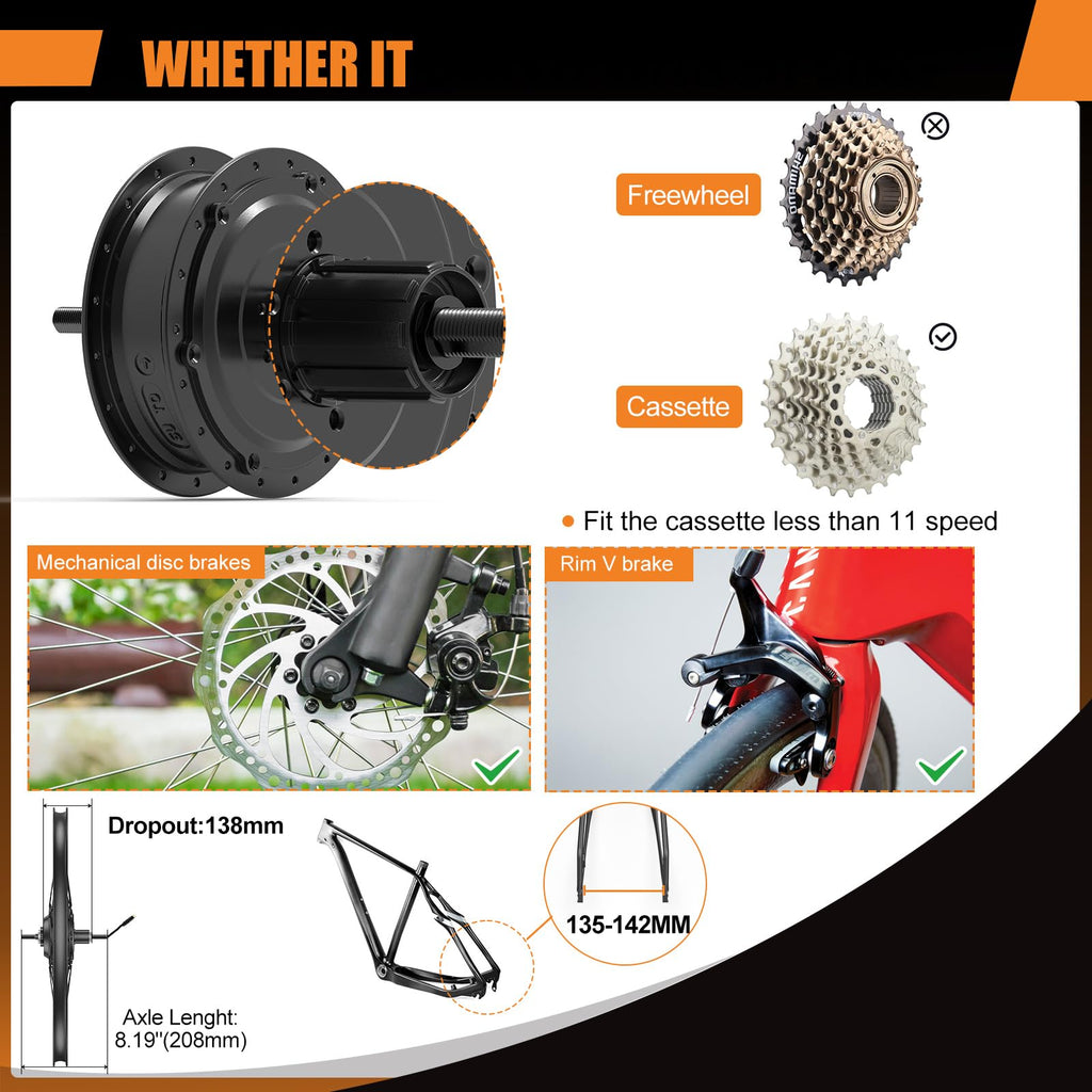48V 750W Electric Bicycle Conversion Kit Rear Hub Motor Wheel K469