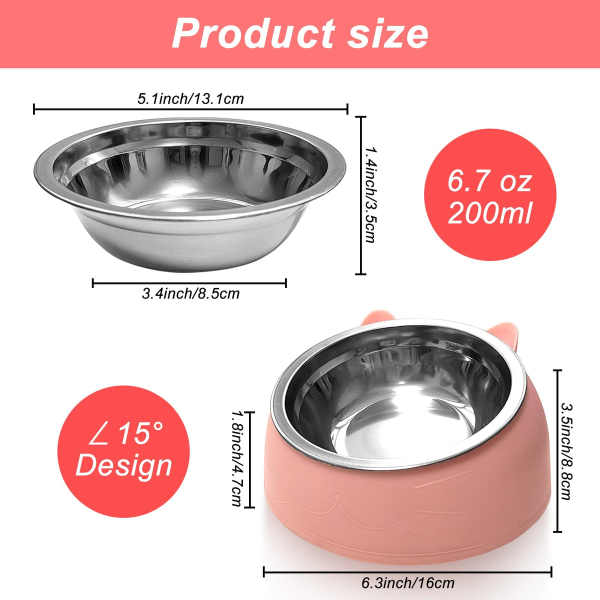 7 Pcs Stainless Steel Raised Cat Food Bowl G296
