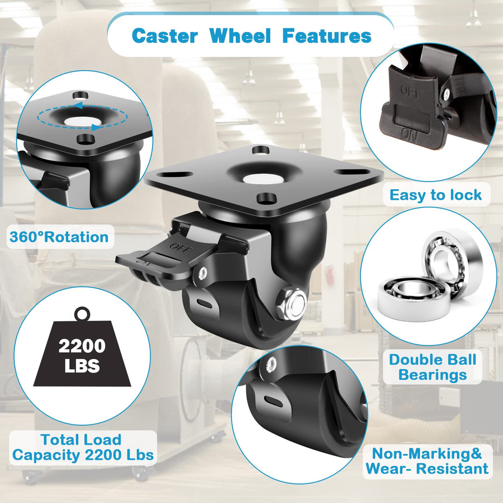 2-Inch Heavy Duty Casters Set of 4 with Brake I5420
