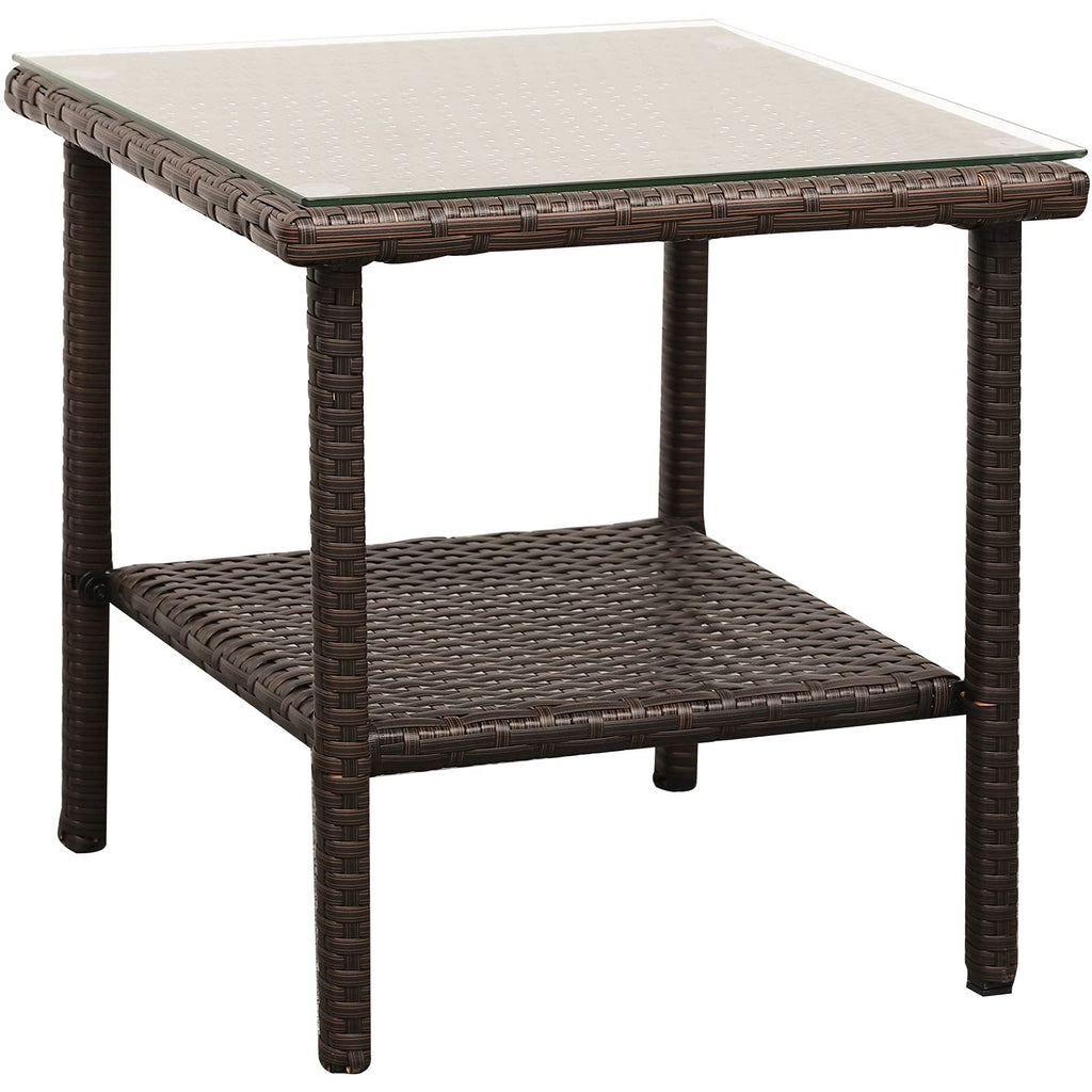 Outdoor PE Wicker Side Table with Glass Top H3339