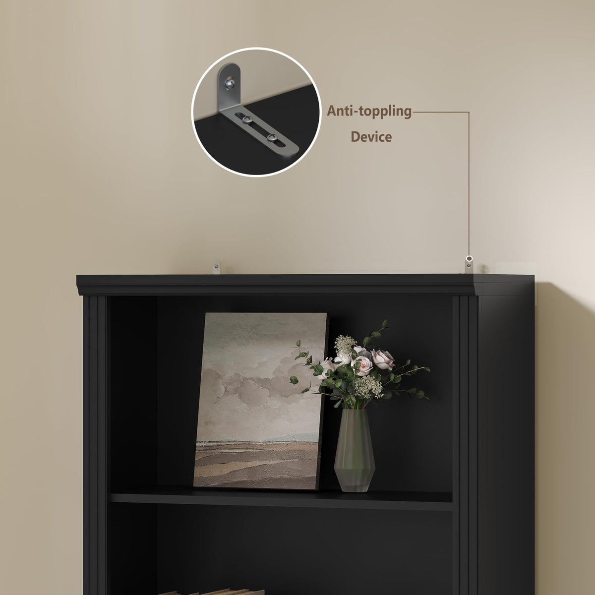Black 75" Tall 6 Tier Adjustable Bookshelf J56688