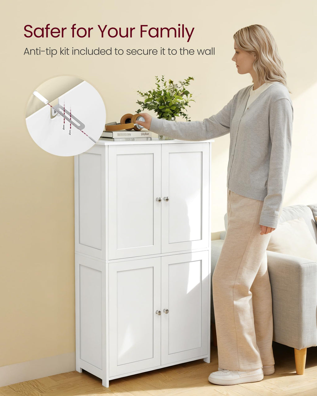 Floor Storage Cabinet with 2 Adjustable Shelves and 4 Doors G163601