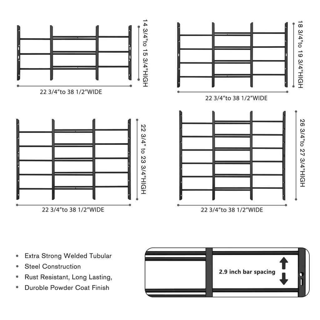 Black Adjustable Window Security Bars P95434