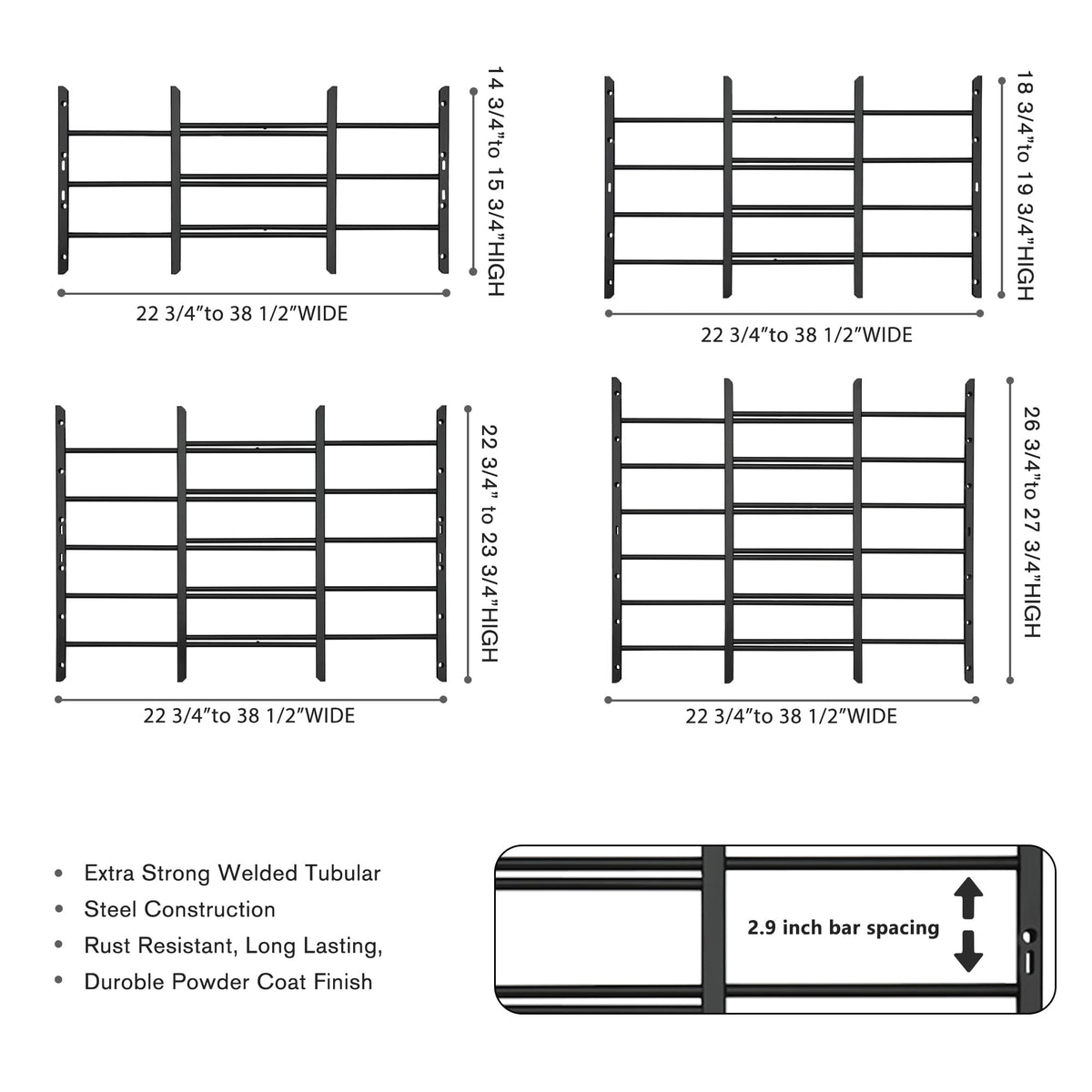 Black Adjustable Window Security Bars P95434