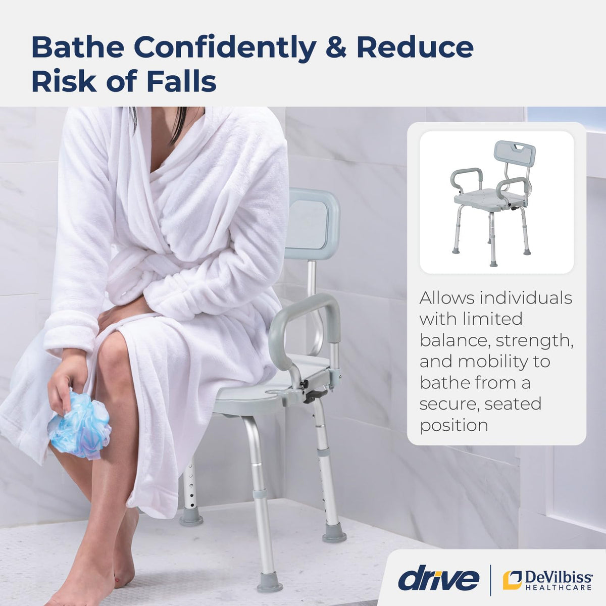Gray Swivel Shower Chair with Arms and Back Z867467
