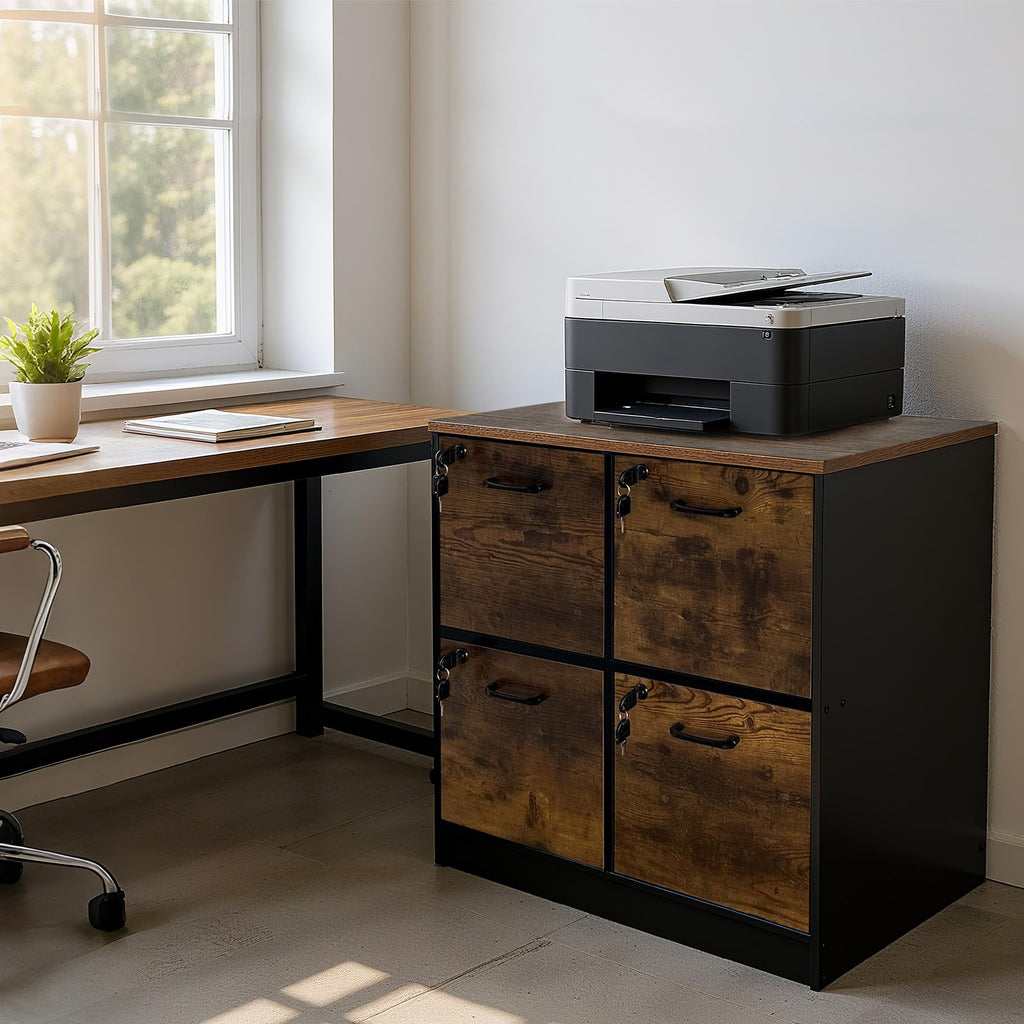 4 Drawer Wooden Lockable File Cabinet B5844