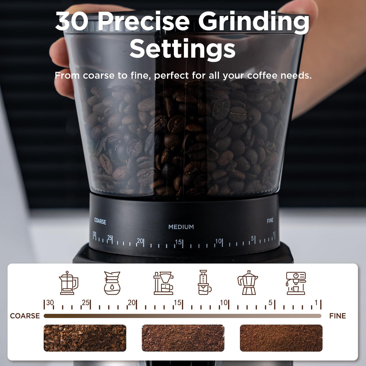 Electric Conical Burr Coffee Grinder with 30 Adjustable Grind Settings F874790