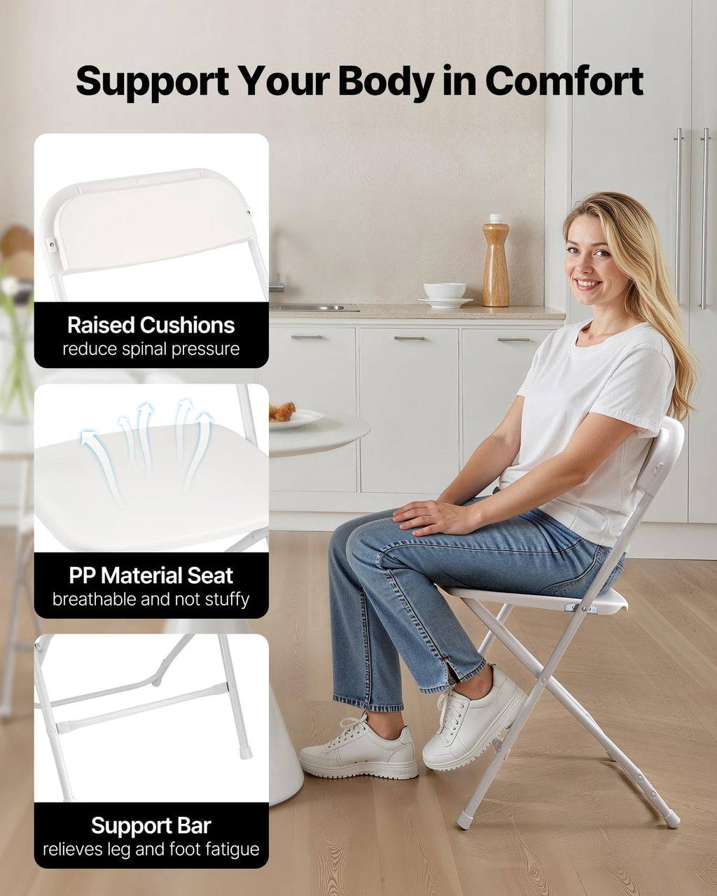 4 Pack Folding Plastic Chairs with Metal Frame Y18227
