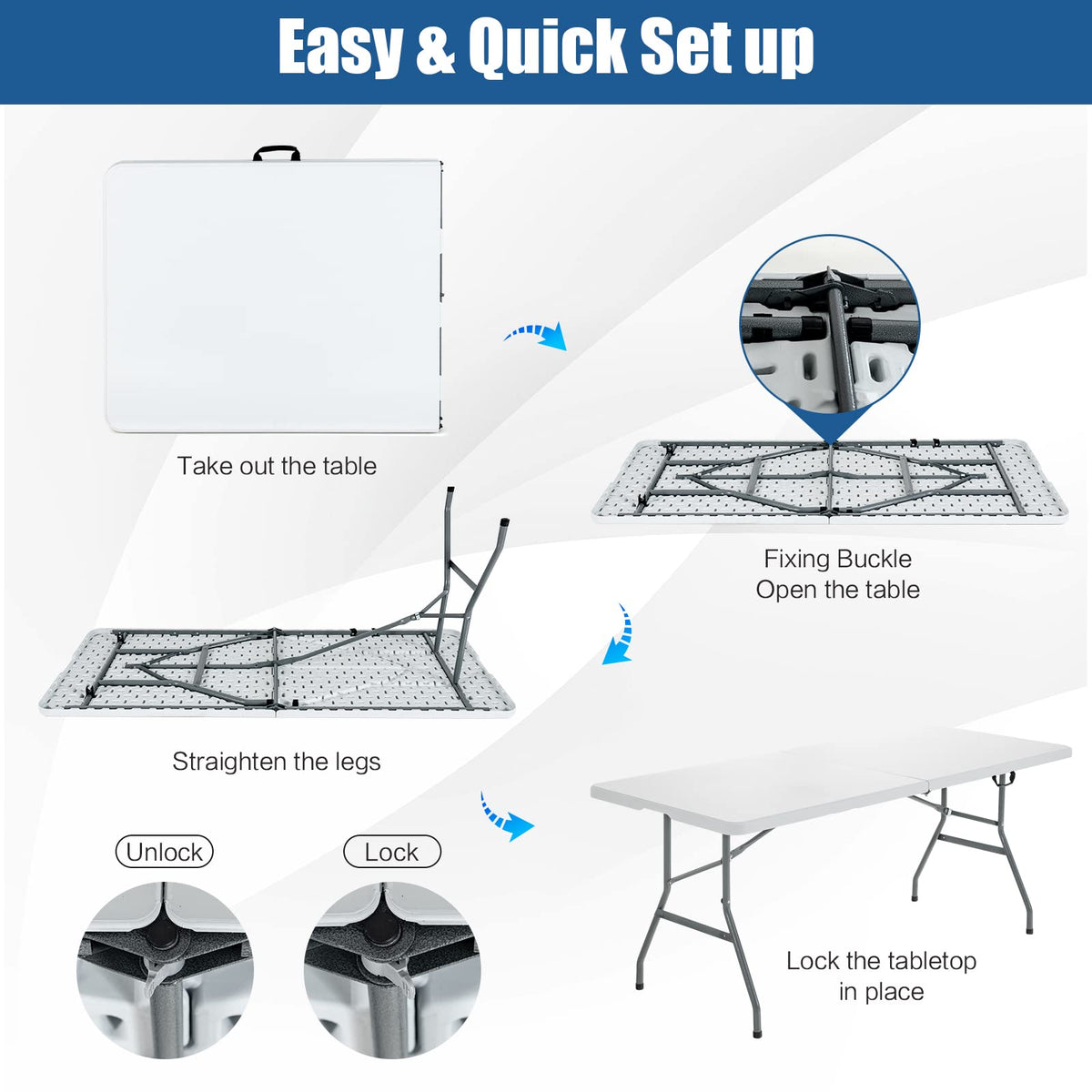 6FT Portable Folding Picnic Table with Handle I799970