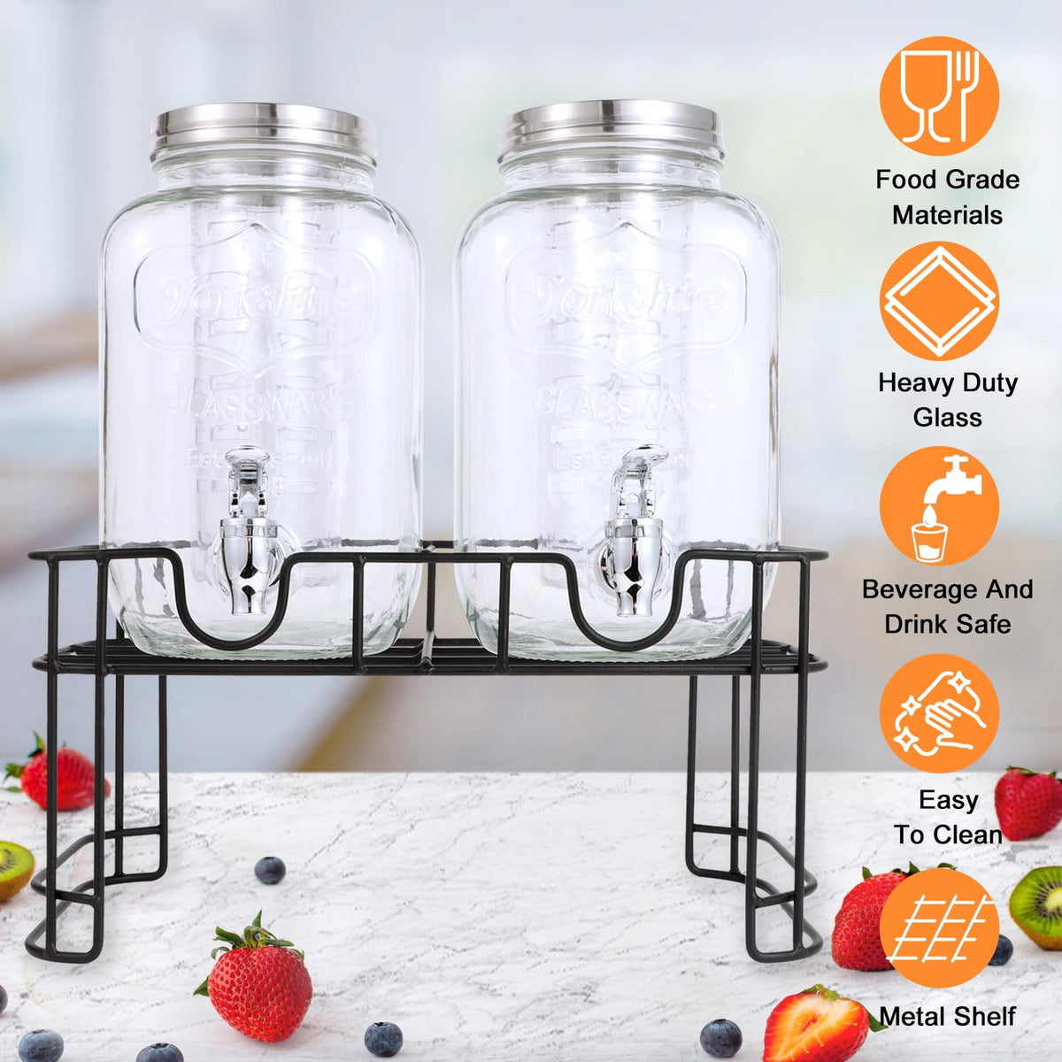 1 Gallon Glass Drink Dispenser Set of 2 Q3906