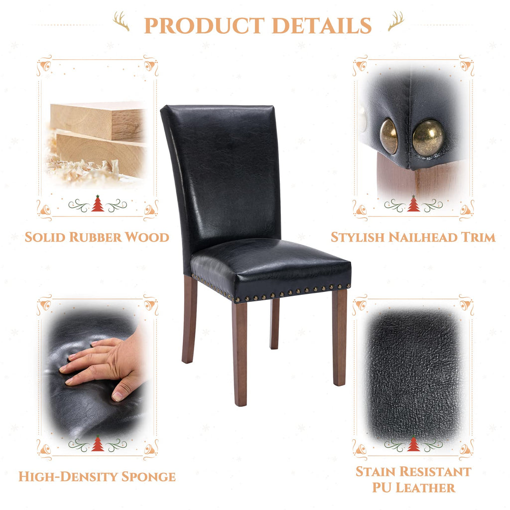 Black Upholstered Dining Chairs Set of 6 with Wood Legs F11605