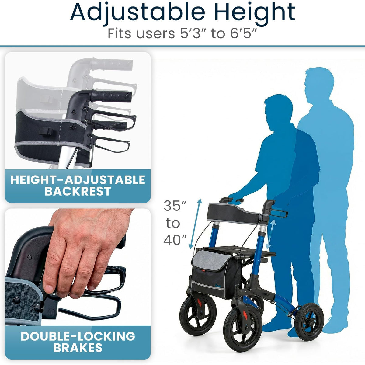 All-Terrain Rollator Walker with 12” Pneumatic Wheels E830866