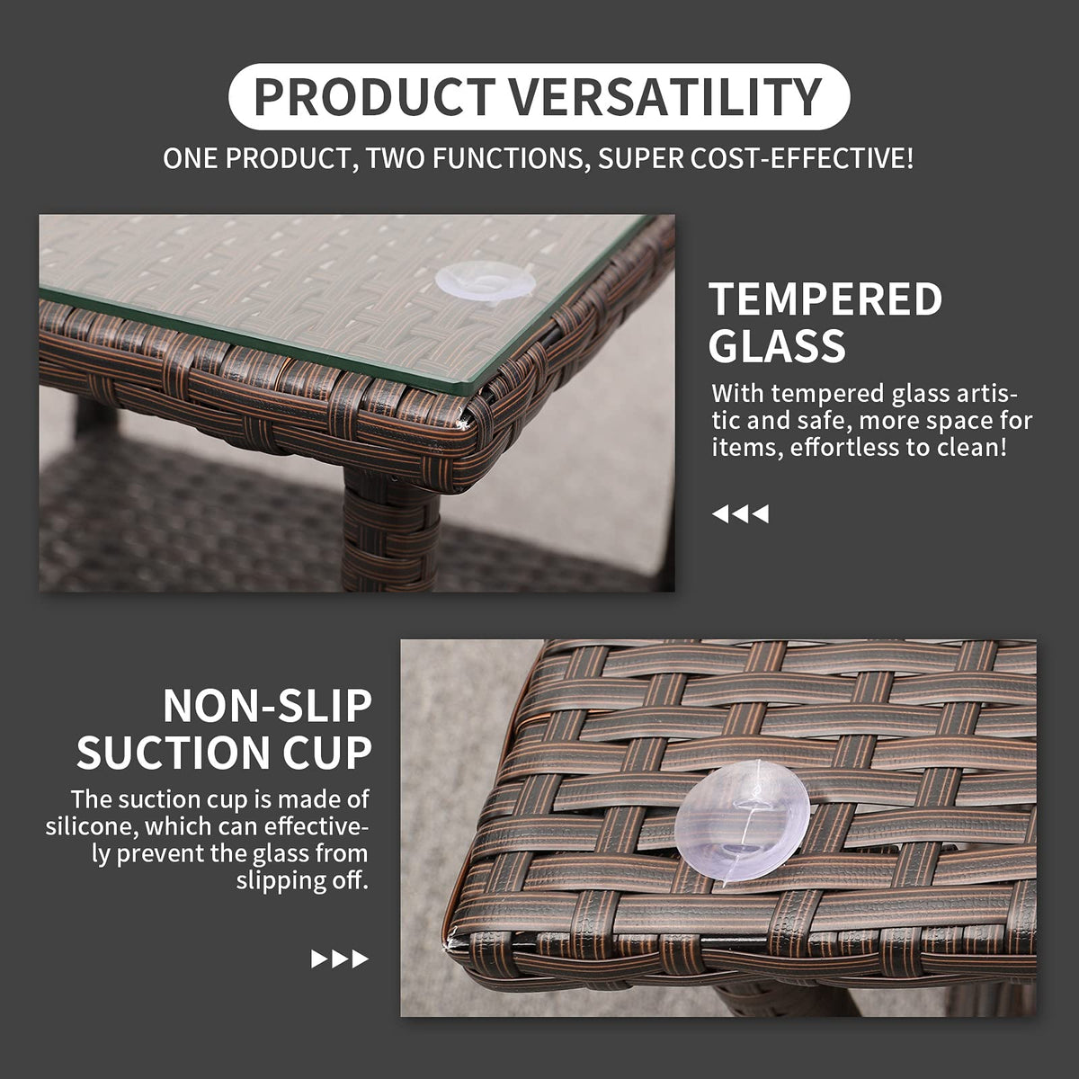 Outdoor PE Wicker Side Table with Glass Top H3339