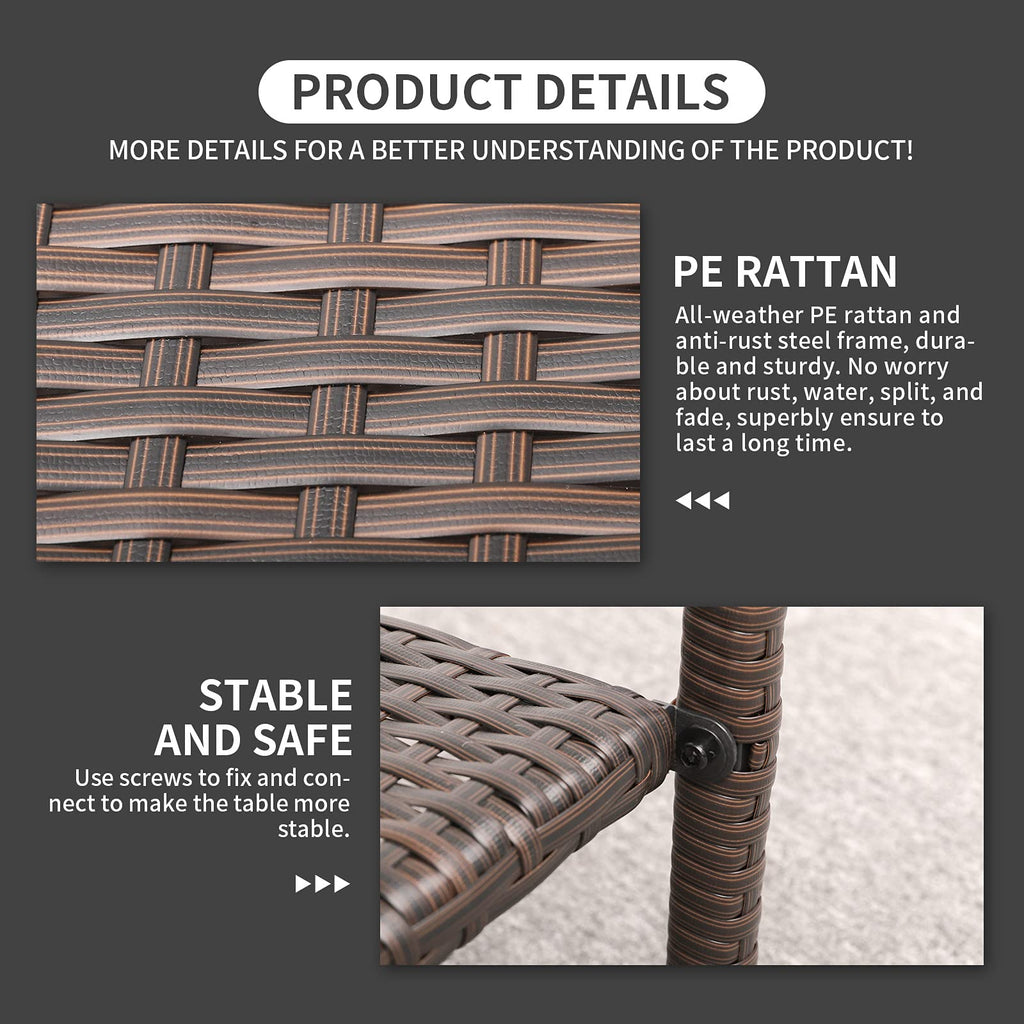 Outdoor PE Wicker Side Table with Glass Top H3339