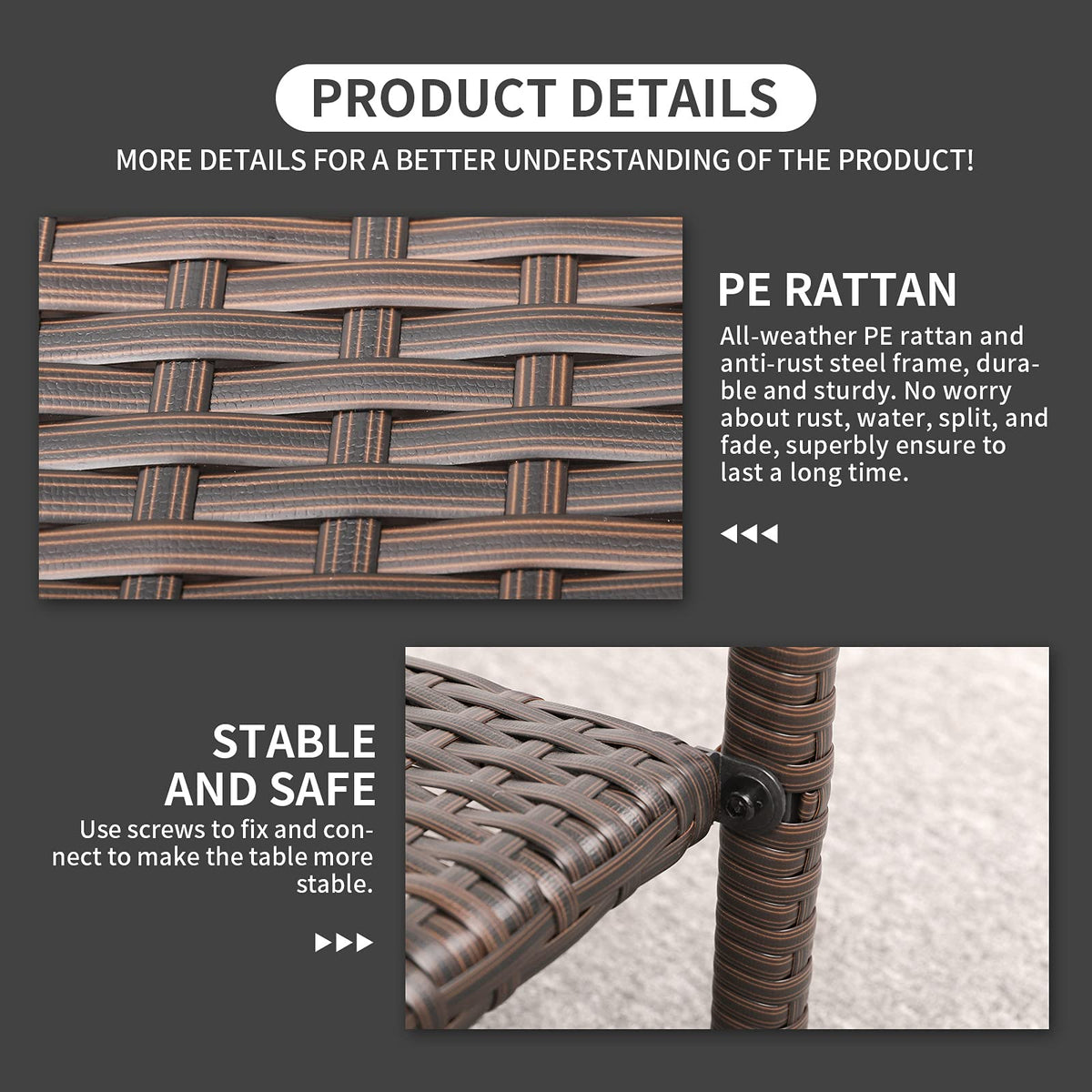 Outdoor PE Wicker Side Table with Glass Top H3339