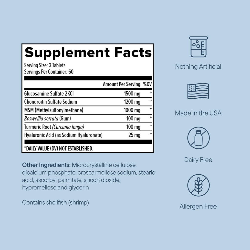 Joint Support Supplement with Glucosamine Chondroitin MSM Curcumin 180 Count D907964