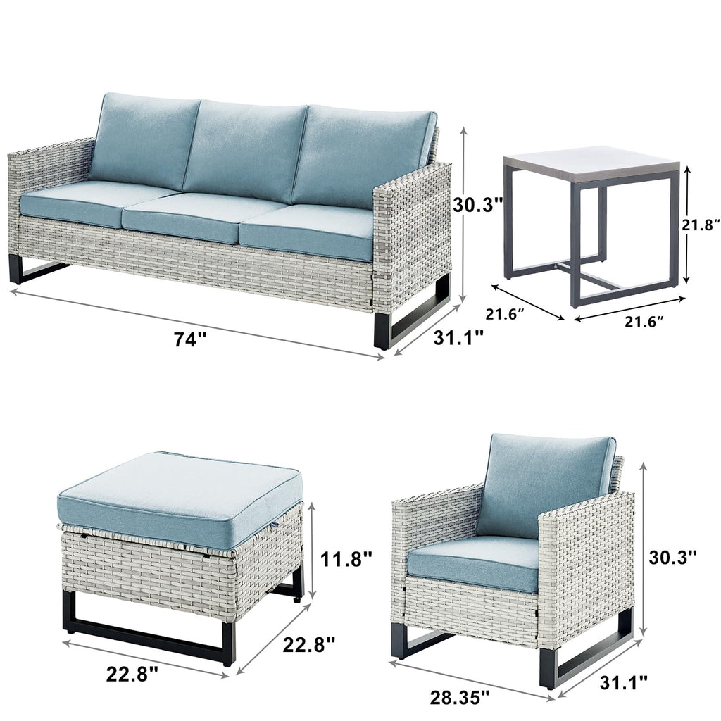 6 Piece Wicker Patio Conversation Set with Couch and Side Table E42347