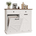 White Double Tilt Out Trash Can Cabinet with 2 Storage Drawers B95427