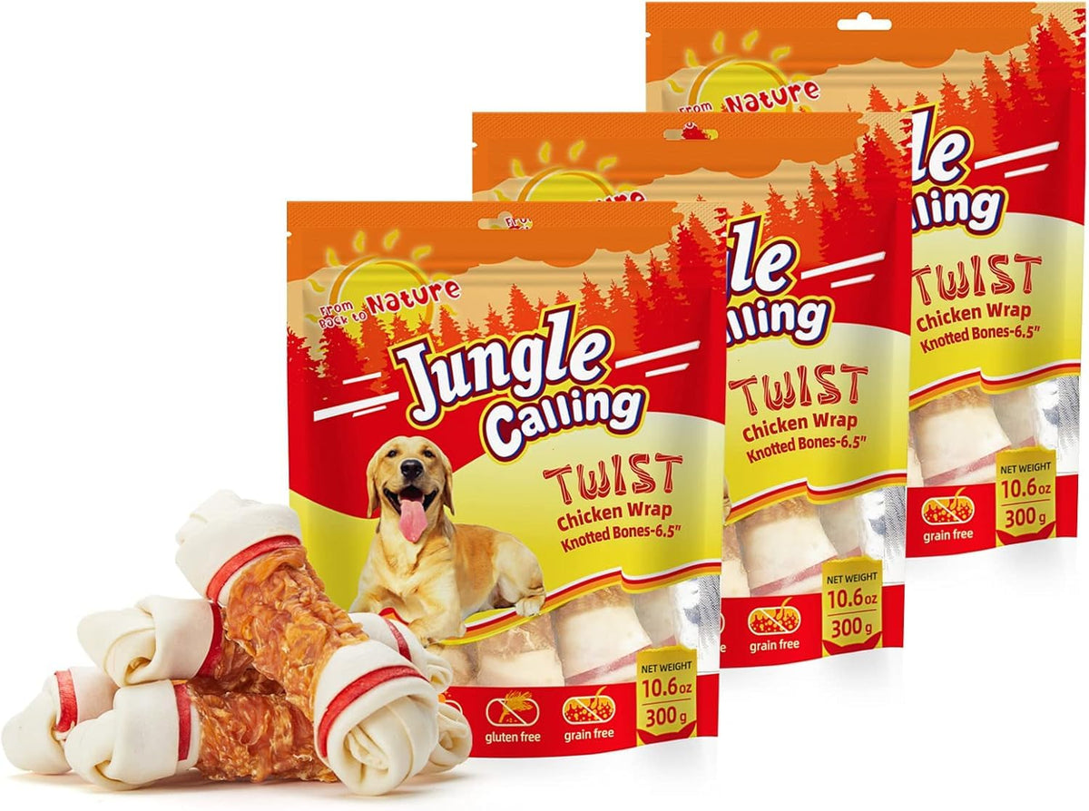 6.5" Chicken Wrapped Rawhide Knotted Bones, 2 lb (3 Packs) J311843