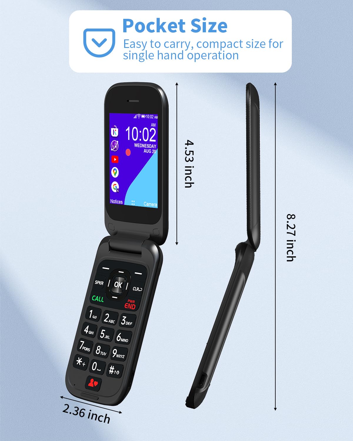 4G Flip Phone Unlocked Dual Screen Basic Phone Black V23358