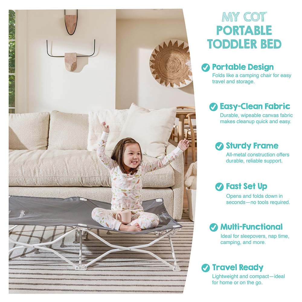 Portable Toddler Cot, Foldable Lightweight Travel Bed, Gray Z2440