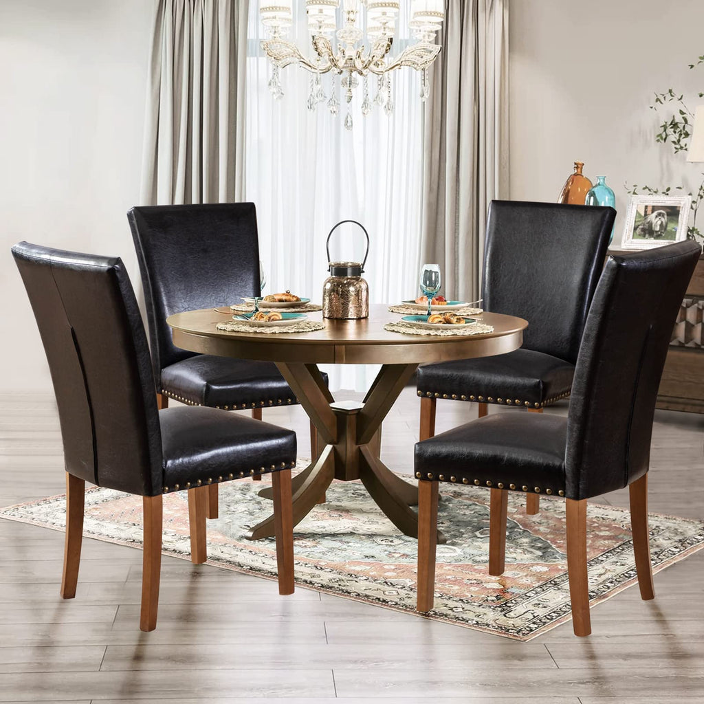 Black Upholstered Dining Chairs Set of 6 with Wood Legs F11605