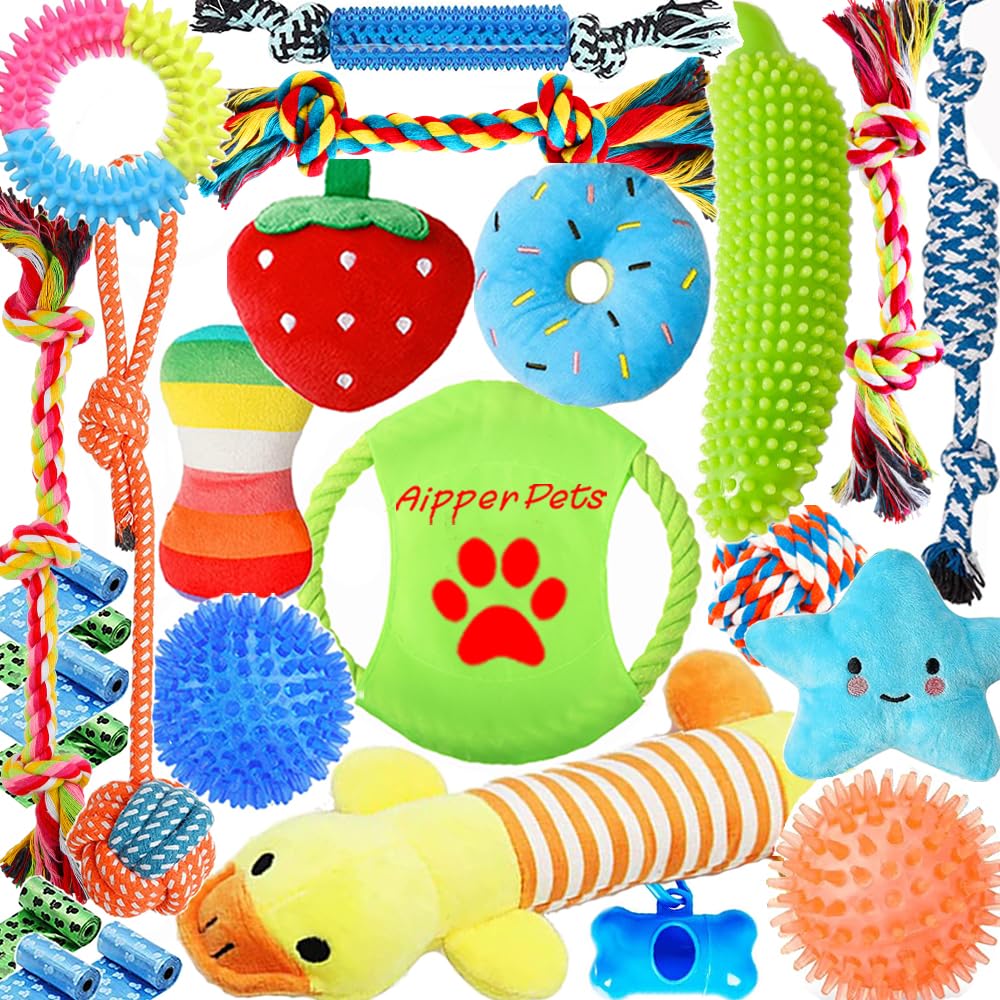 25 Pack Puppy Chew Toys with Squeak Plush Rope Toys G209